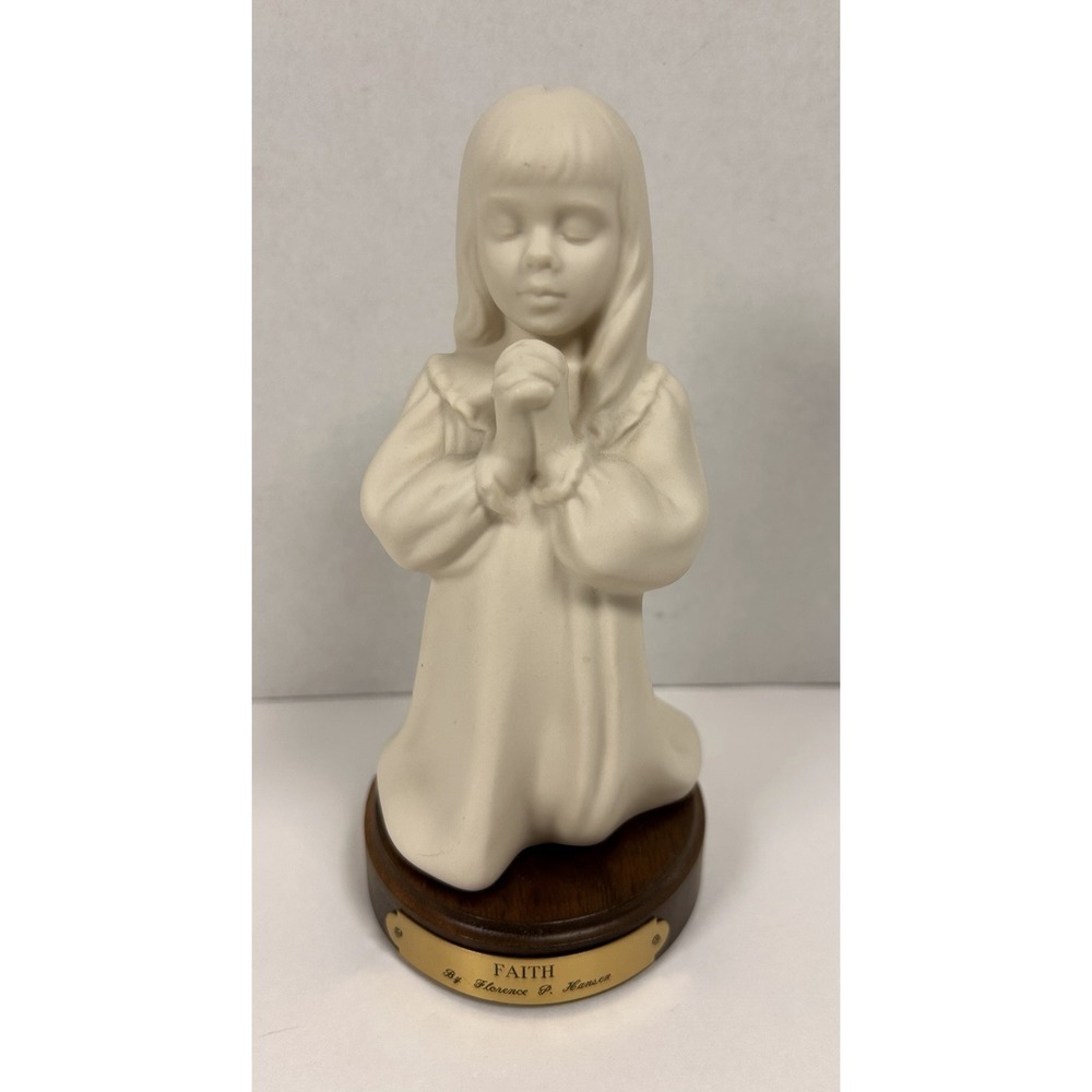 Hansen Classics Faith Girl Praying Statue 1982 Hansen Classics On Wood Base LDS